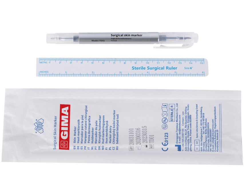 Маркер GIMA хірургічний стерильний двосторонній для розмітки, TondausTM, товщина пера 0,5 і 1 мм + лінійка, фото 1