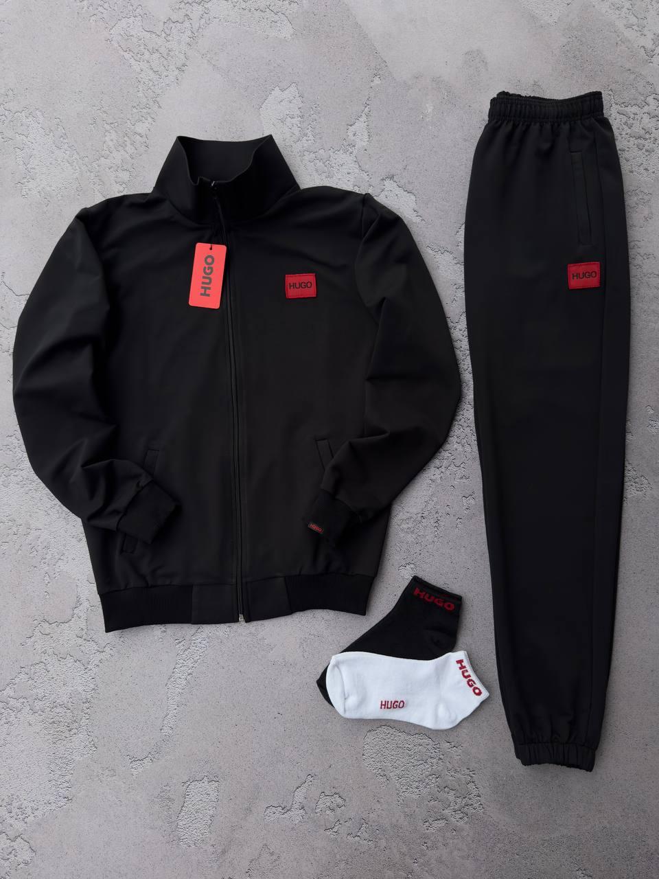 Чоловічий спортивний костюм Hugo Boss Кофта на блискавці + Штани + Шкарпетки чорний Хьюго Босс веснянний осінній
