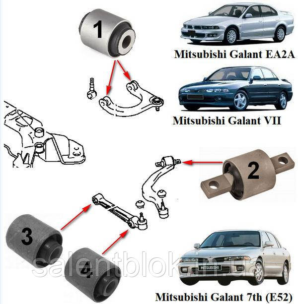 Сайлентблоки Mitsubishi Galant (EA) 1996-2003г (Комплект 10 шт.) передня підвіска