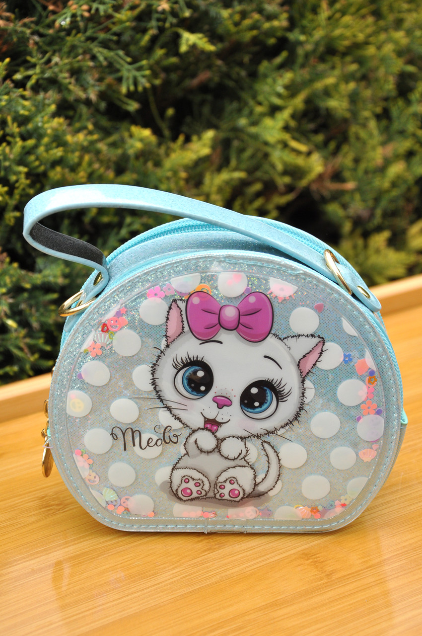 Дитяча сумочка "Котик", на 1 відділення з ручкою та довгим ремінцем на блискавці, фото 1