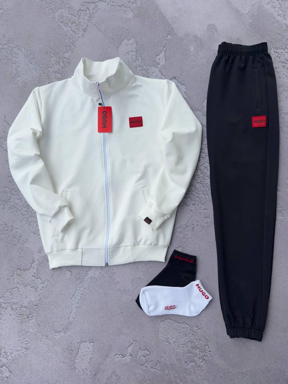 Чоловічий спортивний костюм Hugo Boss Кофта на блискавці + Штани + Шкарпетки білий Хьюго Босс веснянний осінній