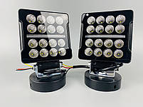 Фара LED квадратна 16 Led chip 12/24V. Широкий промінь + DRL світло (жовта горизонт лінія), світло 6500К, IP67, фото 3