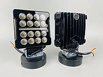 Фара LED квадратна 16 Led chip 12/24V. Широкий промінь + DRL світло (жовта горизонт лінія), світло 6500К, IP67, фото 4