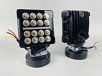 Фара LED квадратна 16 Led chip 12/24V. Широкий промінь + DRL світло (жовта горизонт лінія), світло 6500К, IP67, фото 5