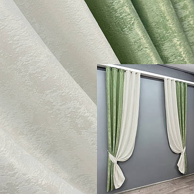 Комбіновані (2шт.1,5х2,5м.) штори, жакард. Колір Світло-оливковий з молочним. Код 014дк (1294-1147ш) 10-115