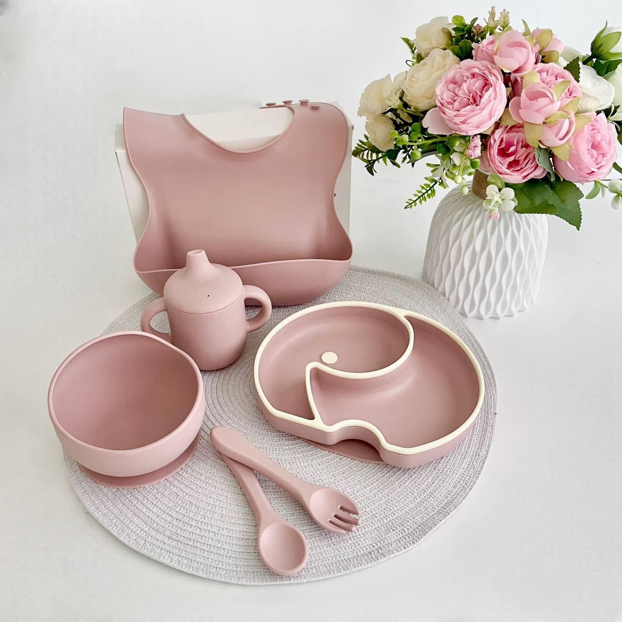 Комплект П-9 (пильна троянда), силіконовий дитячий посуд для прикорму, фото 1