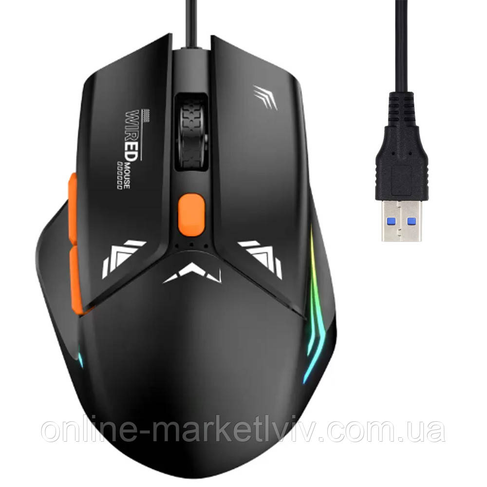 Ігрова миша з RGB підсвіткою, від USB, 550E / Дротова мишка для ПК / Комп'ютерна мишка