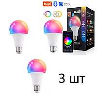 Розумна Smart лампочка LED E27 RGB різнокольорова смарт лампа 15 Вт з керуванням Bluetooth у додатку Tuya 3 шт