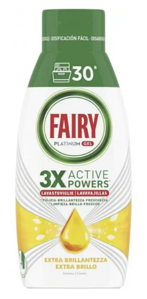 Гель-концентрат для миття посуду в посудомийній машині Fairy Platinum Gel 3 active powers лимон 600 мл