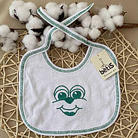 Слинявчик "Смайлик" з вишивкою на зав'язках Білий/зелений Махра арт.27687106