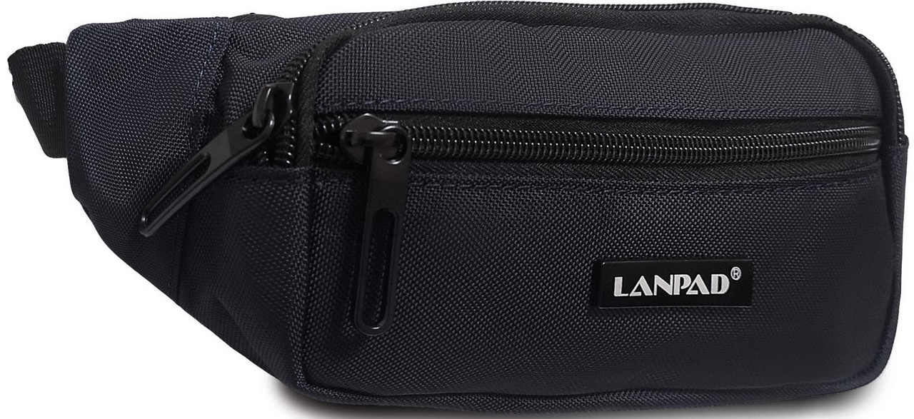 Сумка крос боді бананка на пояс чоловіча слінг чорна тканинна два відділи на блискавці Lanpad 37012