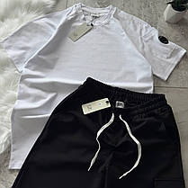 Літній спортивний костюм футболка+шорти C.P. Company White Black Комплект С.П Компані біло-чорний двонитка унісекс, фото 4