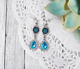 Сережки з вишивкою "Елегантність блакитні"