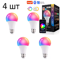 Розумна Smart лампочка LED E27 RGB різнокольорова смарт лампа 15 Вт з керуванням Bluetooth у додатку Tuya 4 шт