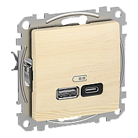USB-розетка A+C, 3 A, 45 Вт, Береза Sedna Elements