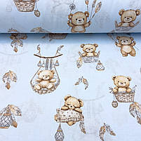 Польська бязь "Ведмедики в гойдалці з пір'ям на блакитному" 160 см, фото 2