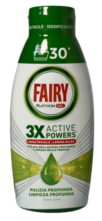 Гель-концентрат для миття посуду в посудомийній машині Fairy Platinum Gel 3 active powers 600 мл, фото 1