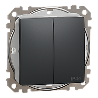 Двоклавішний вимикач IP44, 10А, Чорний Sedna Design