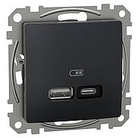 USB розетка, Sedna Design & Elements, тип A+C, 3 A, 21 Вт, чорний