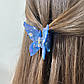 Заколка крабик для волосся Метелик синій перламутровий 60х50 мм, фото 3