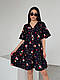Жіноча стильна святкова літня повсякденна вільна сукня міні 42-46 софт у квіточку сарафан OS, фото 2