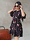 Жіноча стильна святкова літня повсякденна вільна сукня міні 42-46 софт у квіточку сарафан OS, фото 4