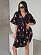 Жіноча стильна святкова літня повсякденна вільна сукня міні 42-46 софт у квіточку сарафан OS, фото 8