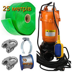 Фекальний насос TATRA WQСD 2 - 2,6-Чугун з ножем та комплектом; Насос, хомути, шланг 25 м, затискачі, трос. Польща