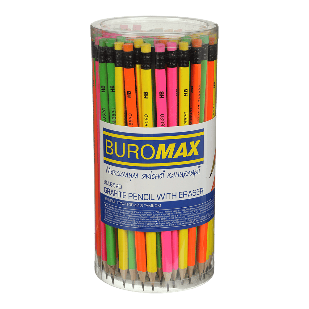 Олівець графітовий NEON, НВ, з гумкою BM.8520 BuroMax