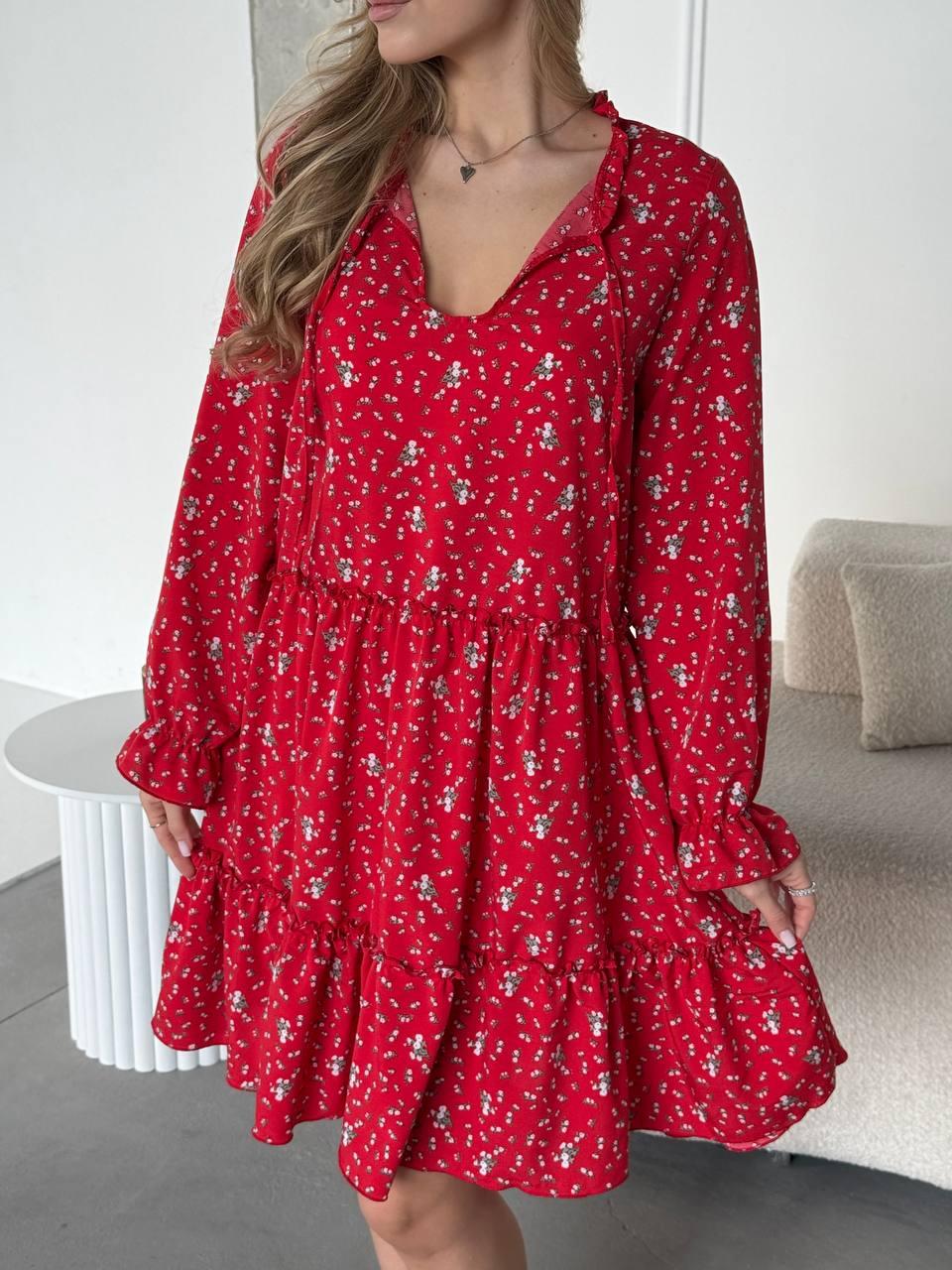 Жіноча стильна святкова літня повсякденна вільна сукня до коліна софт у квіточку сарафан OS, фото 1