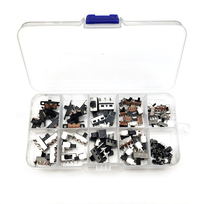 Перемикачі повзункові набір 8 видів, 70 шт, мікроперемикачі для електроніки та друкованих плат, фото 1