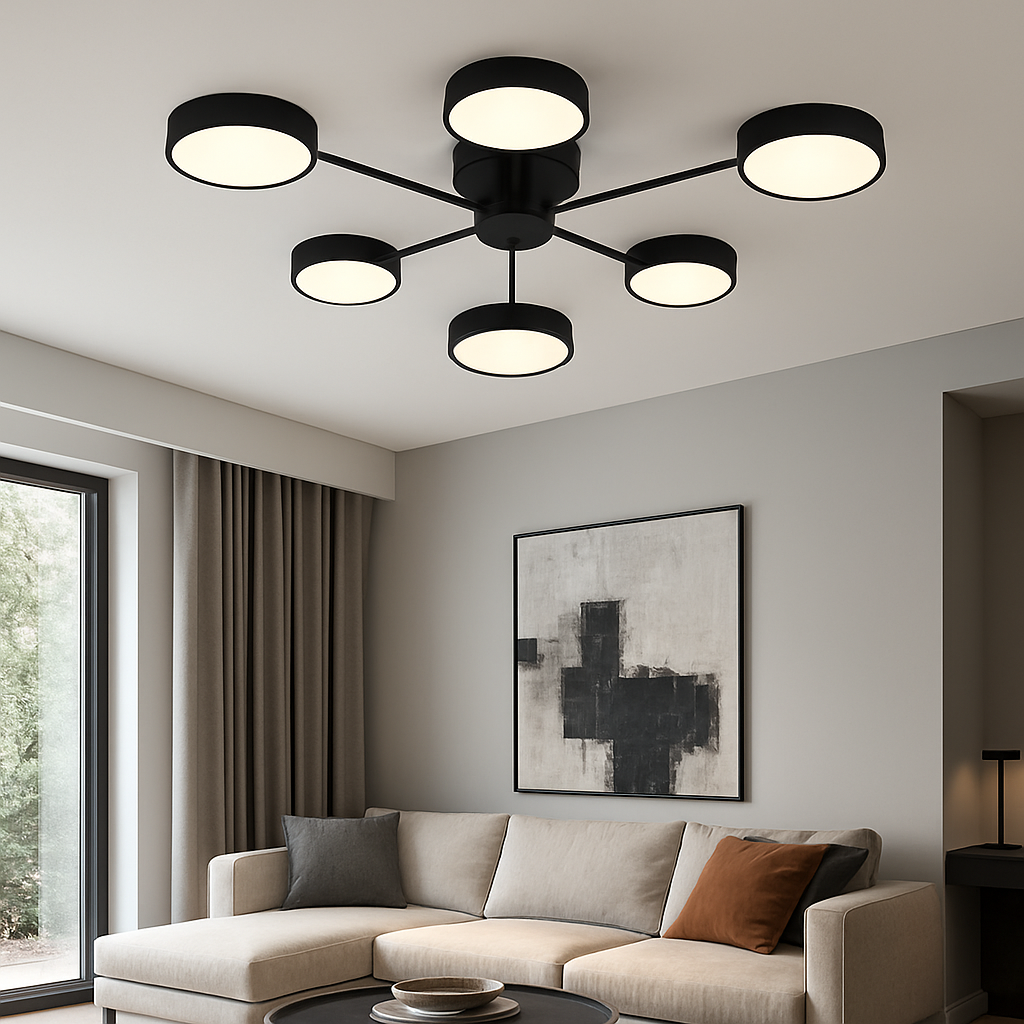 Сучасна люстра 132W з пультом, 6 ріжків, до 20 м², чорного кольору SY-16060/3+3 BK+CR