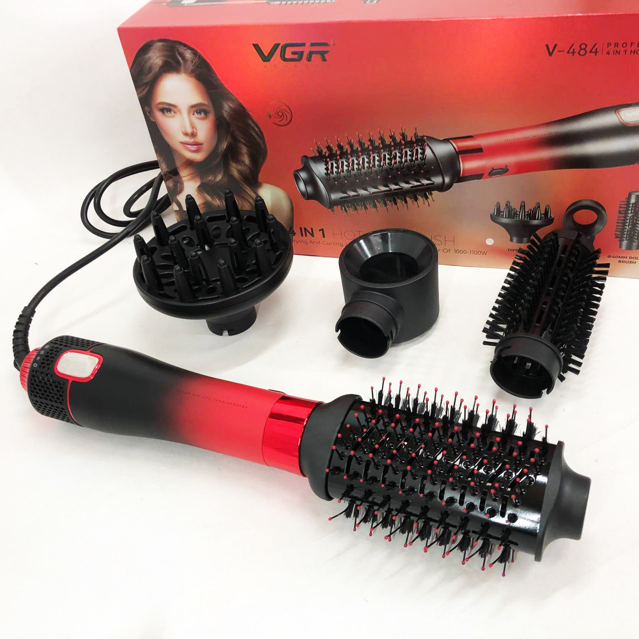Фен-щітка стайлер VGR V-484 4 в 1. Колір: червоний, фото 1