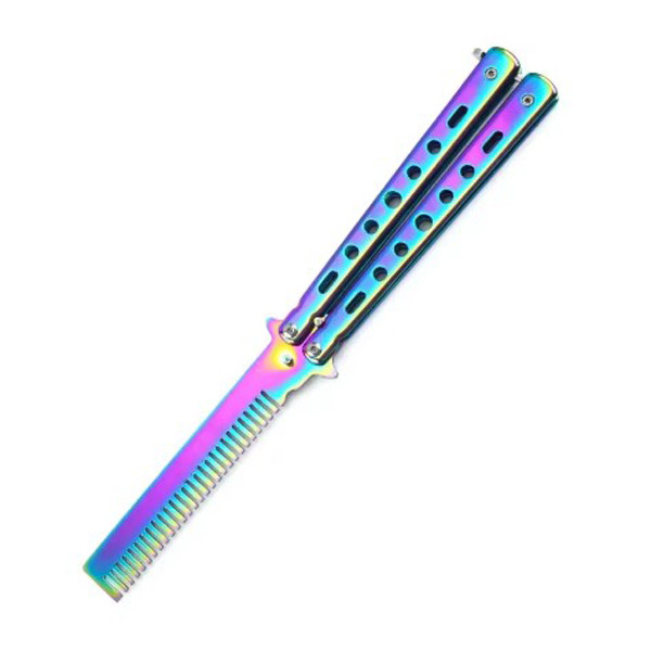 Складаний металевий гребінець-метелик BUTTERFLY з металу хамелеон, фото 1