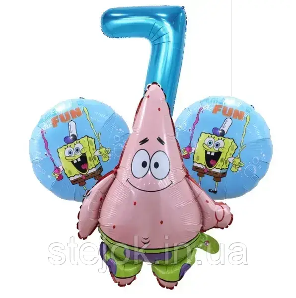 Набір куль Губка Боб Патрік з цифрою, фото 1