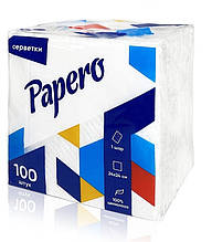 Серветки паперові Papero 24х24 см, 100 шт, білі , 1-шарові