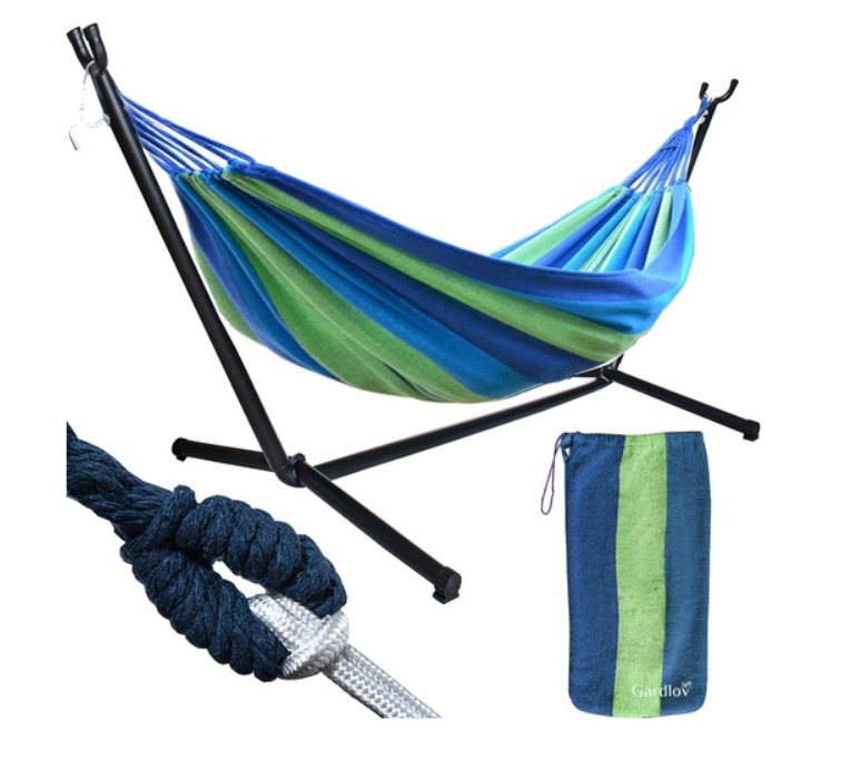 Гамак садовий, двомісний Gardlow 200x150см з стійкою для гамака, фото 1