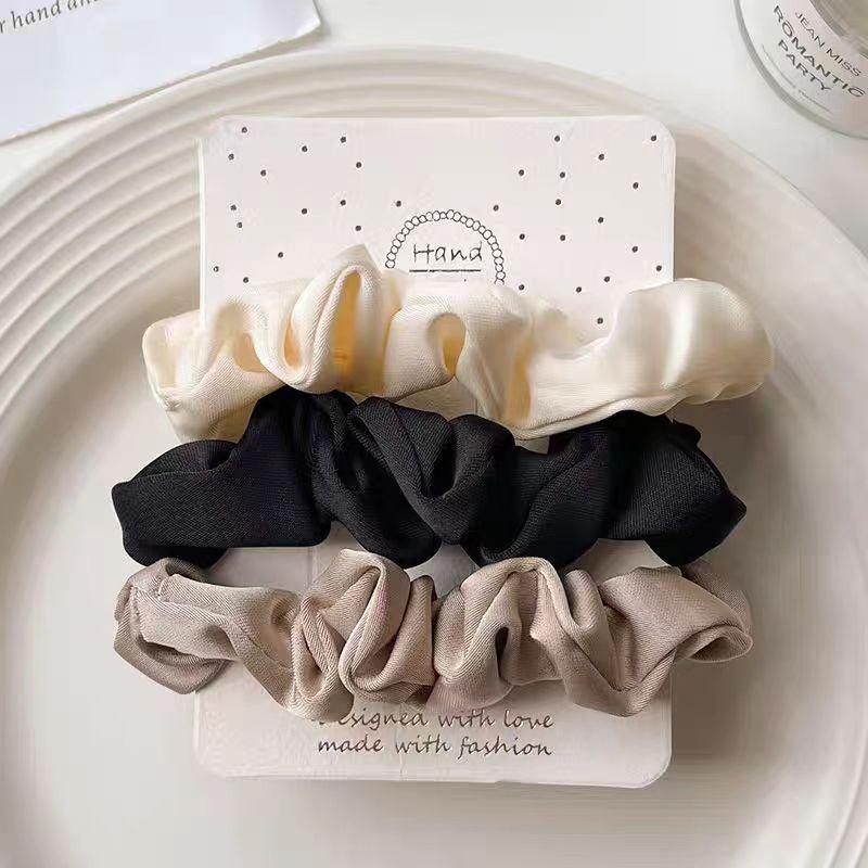 Набір резинок з атласу (3 шт: Айворі, пісочна, чорна), фото 1