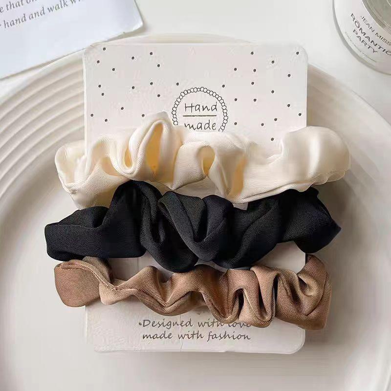 Набір резинок з атласу (3 шт: Айворі, карамельна, чорна), фото 1