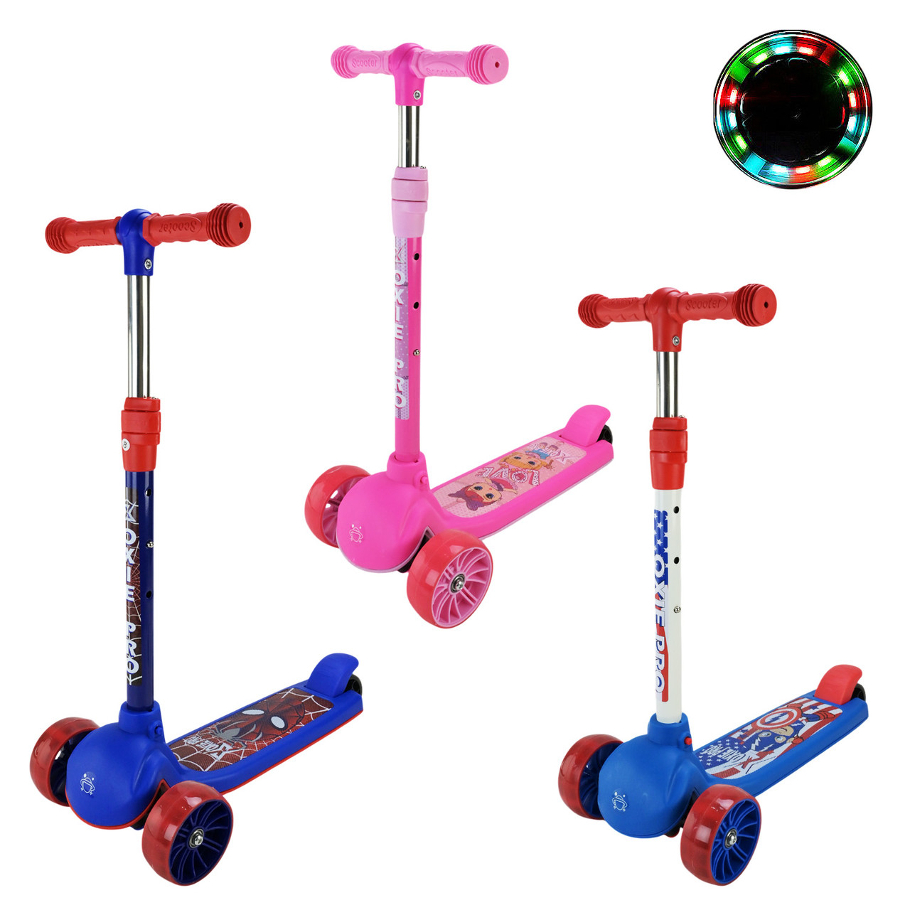 Самокат дитячий триколісний SC25120, 3 кольори, передні колеса PU зі світлом, заднє пластикове, фото 1