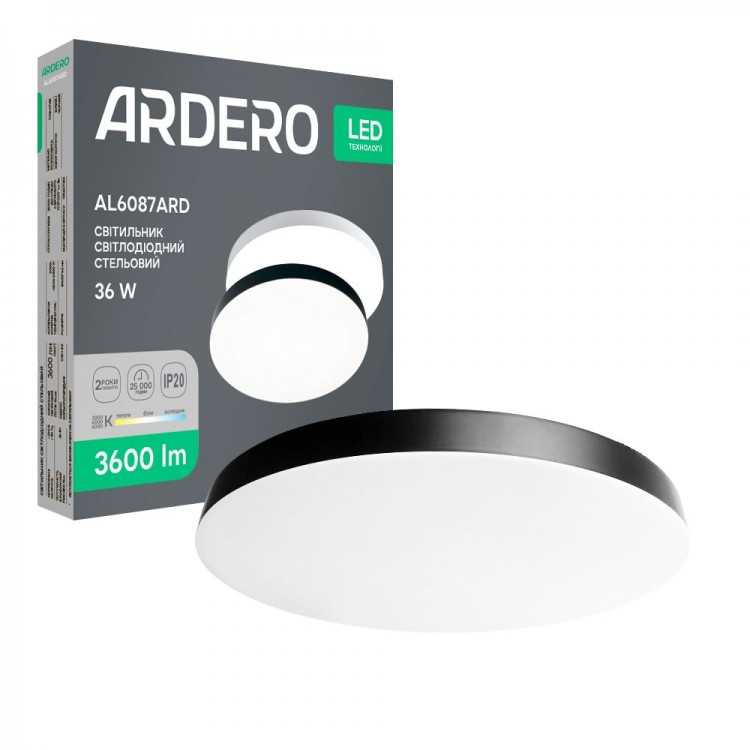 Світлодіодний світильник Ardero AL6087ARD TREND 36Вт 3600Lm 6000К IP20 Ø400x42мм накладний круглий чорний