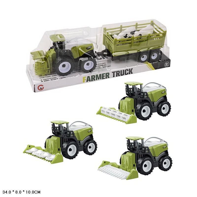 Комбайн 9970-2B з причепом та 2 фігурками тварин 3 види в слюді 34х8х10 см, фото 1