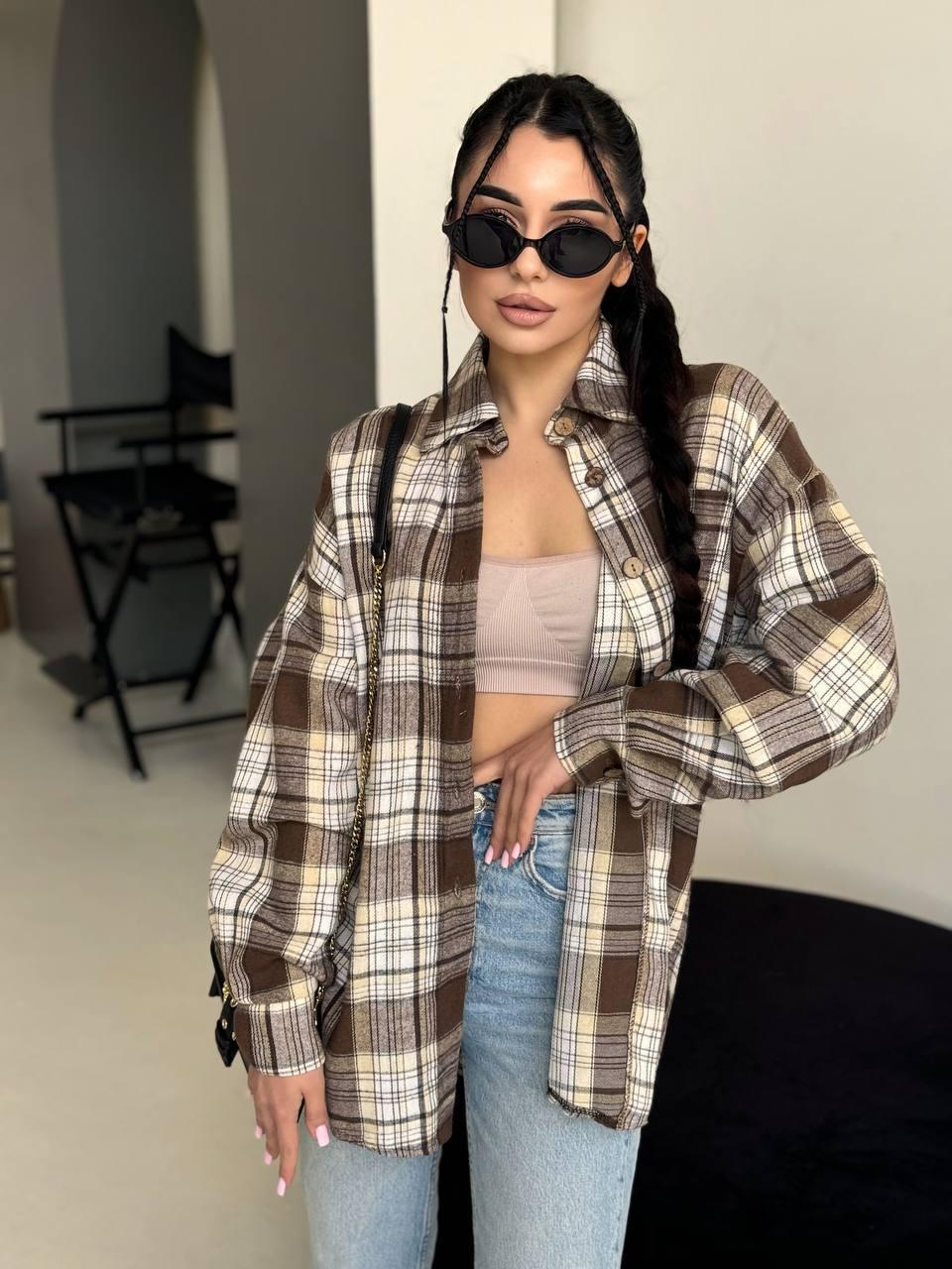 Жіноча сорочка в клітинку на ґудзиках вільного фасону (р. 42-46) 55131094, фото 1