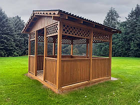 Дерев'яна альтанка 3 на 3 м, розбірна (на 10-12 осіб)  з фарбуванням,