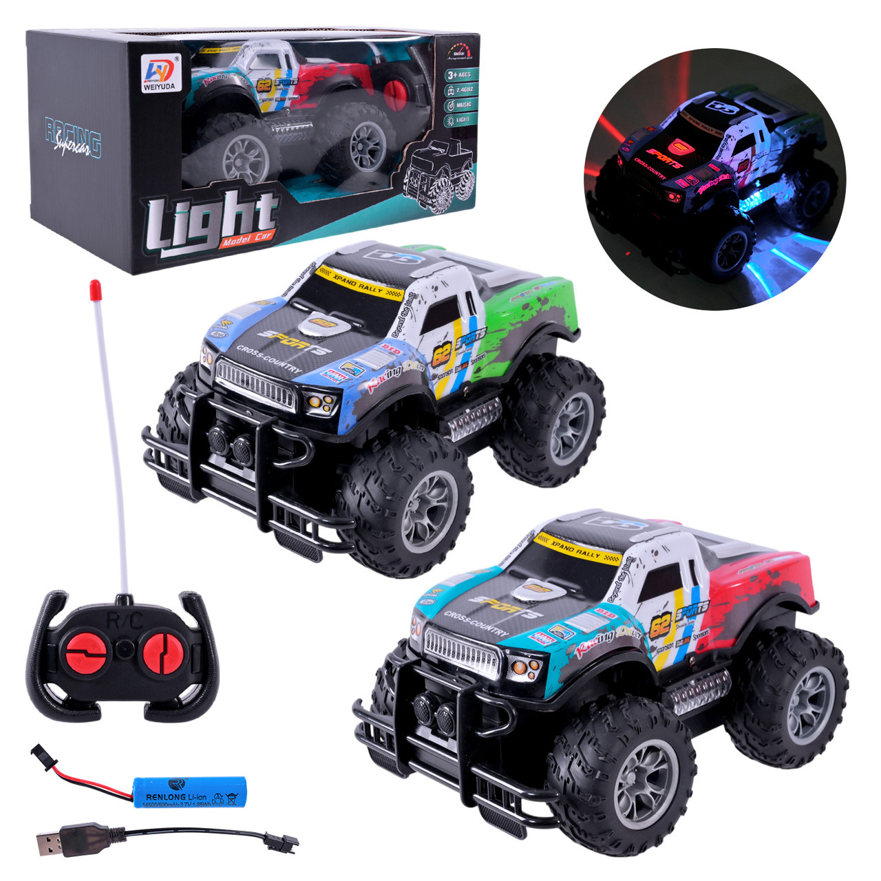 Машина на радіокеруванні W200-18 з акумулятором, світло та звук, фото 1