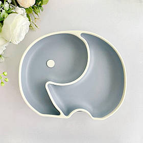 Тарілка секційна з обідком Слоник (темно-сірий), силіконовий дитячий посуд