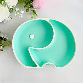 Тарілка секційна з обідком Слоник (м'ята яскрава), силіконовий дитячий посуд