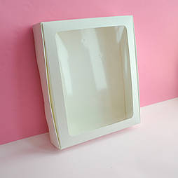 Картонна коробка для десертів і солодощів 24×20×5 см, біла з віконцем