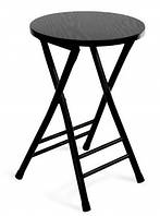 Круглий табурет із твердим дерев'яним сидінням із МДФ Чип колір венге на чорних металевих ніжках Мікс Мебель