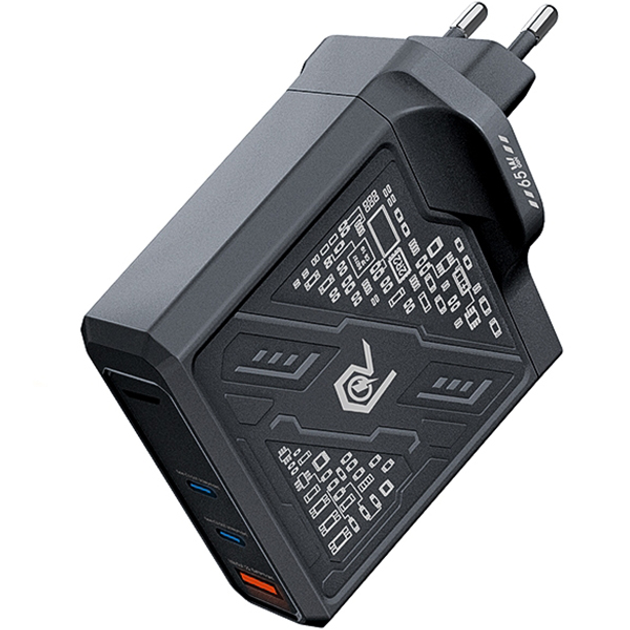 Мережевий зарядний пристрій Remax RP-U108 GaN 65W Mecha Warrior Series 2C+1A, фото 1